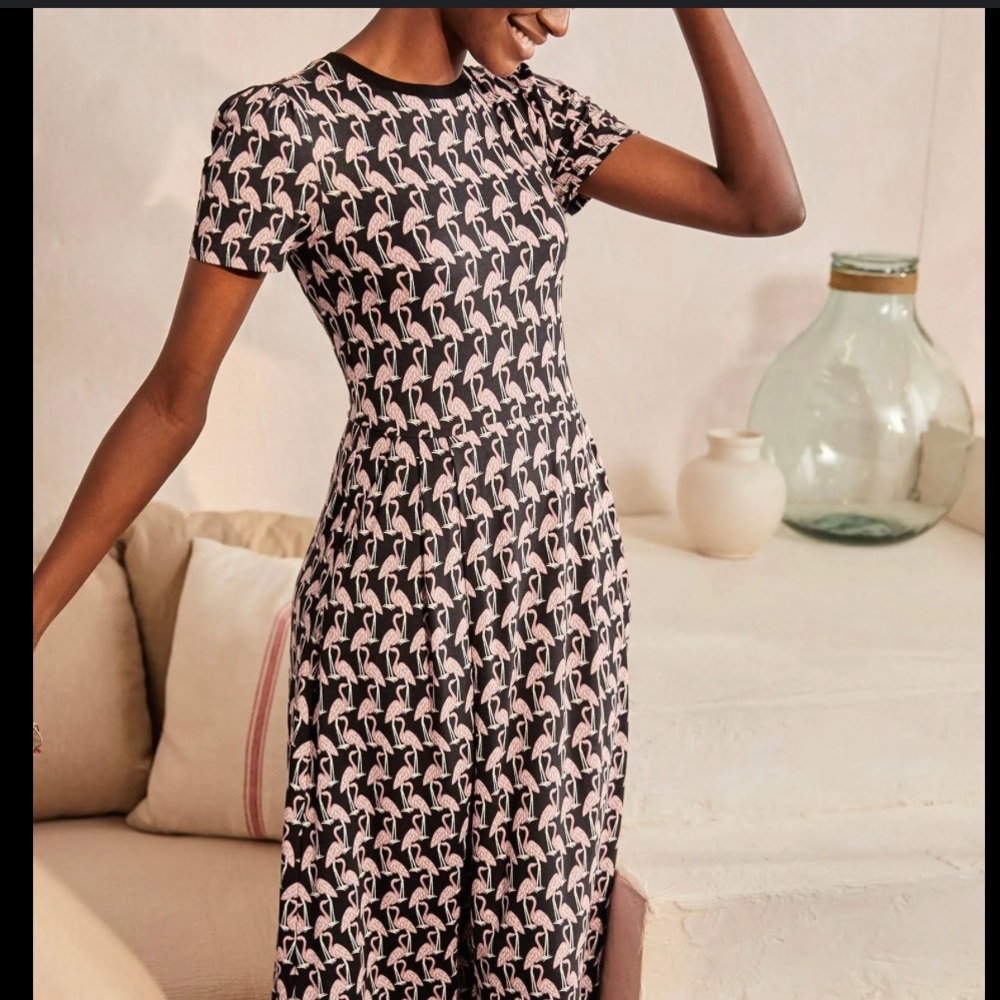 Boden Lucinda Jersey Midi dress, pink flamingos